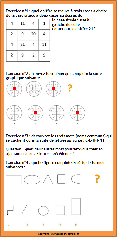 Test 5 psychotechnique, questionsdemploi.fr