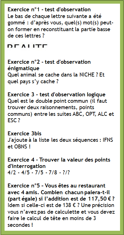 preference formation d'emploi: Tests psychotechniques Questions