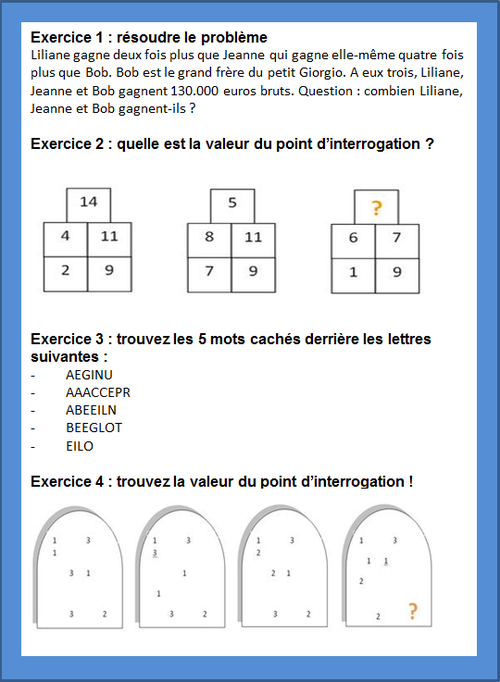 Test 4 psychotechnique, questionsdemploi.fr