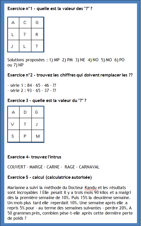 Questions d'emploi: Tests psychotechniques