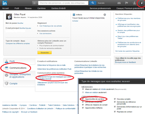 Linkedin, préférences et confidentilité
